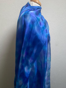 Hand Dyed Long Silk Scarf in Shades of Blue