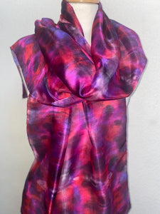 Hand Dyed Long Silk Scarf in Rich Berry Colours