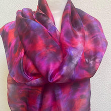 Load image into Gallery viewer, Hand Dyed Long Silk Scarf in Rich Berry Colours
