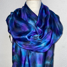 Load image into Gallery viewer, Hand Dyed Long Silk Scarf in Navy Black Purple
