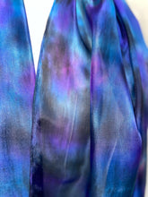 Load image into Gallery viewer, Hand Dyed Long Silk Scarf in Navy Black Purple
