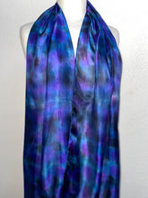 Load image into Gallery viewer, Hand Dyed Long Silk Scarf in Navy Black Purple
