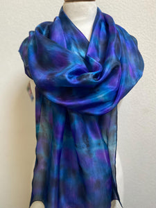 Hand Dyed Long Silk Scarf in Navy Black Purple