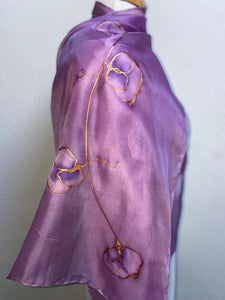 Sweet Pea Design Long Scarf : Hand Painted Silk in Orchid Pink Copper