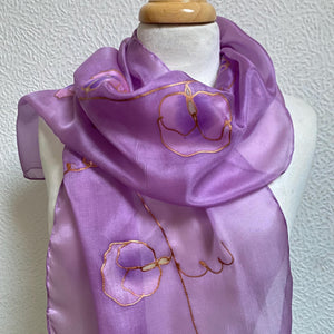 Sweet Pea Design Long Scarf : Hand Painted Silk in Orchid Pink Copper