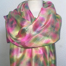 Load image into Gallery viewer, Hand Dyed Long Silk Scarf in Watermelon Colours
