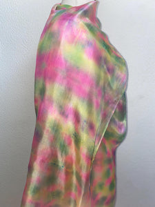 Hand Dyed Long Silk Scarf in Watermelon Colours