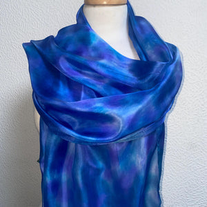 Hand Dyed Long Silk Scarf in Shades of Blue