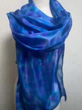 Load image into Gallery viewer, Hand Dyed Long Silk Scarf in Shades of Blue
