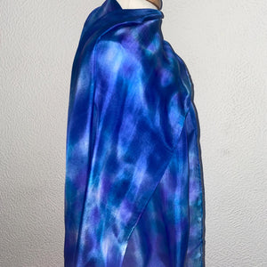 Hand Dyed Long Silk Scarf in Shades of Blue