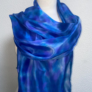 Hand Dyed Long Silk Scarf in Shades of Blue