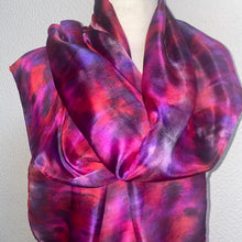 Load image into Gallery viewer, Hand Dyed Long Silk Scarf in Rich Berry Colours
