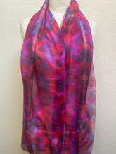 Load image into Gallery viewer, Hand Dyed Long Silk Scarf in Rich Berry Colours
