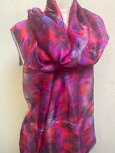 Load image into Gallery viewer, Hand Dyed Long Silk Scarf in Rich Berry Colours
