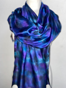 Hand Dyed Long Silk Scarf in Navy Black Purple