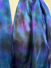 Load image into Gallery viewer, Hand Dyed Long Silk Scarf in Navy Black Purple
