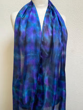 Load image into Gallery viewer, Hand Dyed Long Silk Scarf in Navy Black Purple
