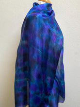 Load image into Gallery viewer, Hand Dyed Long Silk Scarf in Navy Black Purple
