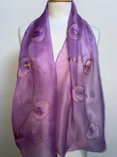 Load image into Gallery viewer, Sweet Pea Design Long Scarf : Hand Painted Silk in Orchid Pink Copper
