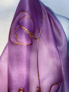 Sweet Pea Design Long Scarf : Hand Painted Silk in Orchid Pink Copper