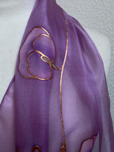 Load image into Gallery viewer, Sweet Pea Design Long Scarf : Hand Painted Silk in Orchid Pink Copper
