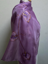 Load image into Gallery viewer, Sweet Pea Design Long Scarf : Hand Painted Silk in Orchid Pink Copper
