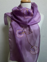 Load image into Gallery viewer, Sweet Pea Design Long Scarf : Hand Painted Silk in Orchid Pink Copper
