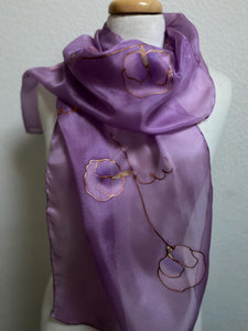 Sweet Pea Design Long Scarf : Hand Painted Silk in Orchid Pink Copper