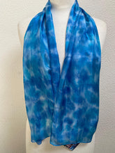 Load image into Gallery viewer, Hand Dyed Silk Neck Scarf in Turquoise Blue Azure White by Designer Silk Artist
