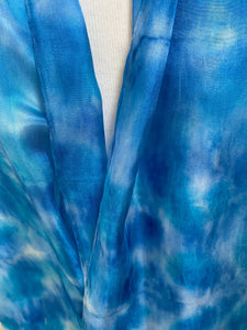 Hand Dyed Silk Neck Scarf in Turquoise Blue Azure White by Designer Silk Artist