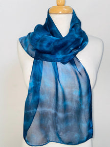 Hand Dyed Silk Neck Scarf in Black Turquoise
