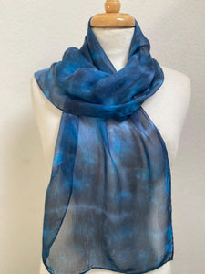 Hand Dyed Silk Neck Scarf in Black Turquoise