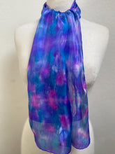 Load image into Gallery viewer, Hand Dyed Silk Neck Scarf in Blue Purple Navy White by Designer Silk Artist
