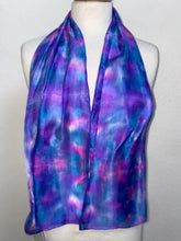 Load image into Gallery viewer, Hand Dyed Silk Neck Scarf in Blue Purple Navy White by Designer Silk Artist
