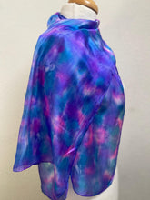 Load image into Gallery viewer, Hand Dyed Silk Neck Scarf in Blue Purple Navy White by Designer Silk Artist

