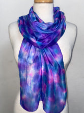 Load image into Gallery viewer, Hand Dyed Silk Neck Scarf in Blue Purple Navy White by Designer Silk Artist
