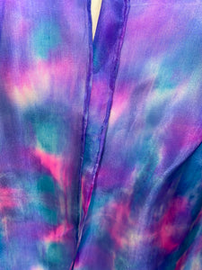 Hand Dyed Silk Neck Scarf in Blue Purple Navy White by Designer Silk Artist