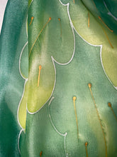 Load image into Gallery viewer, Leaves Design Hand Painted Silk Neck Scarf in Greens
