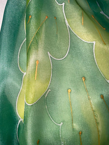 Leaves Design Hand Painted Silk Neck Scarf in Greens