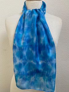 Hand Dyed Silk Neck Scarf in Turquoise Blue Azure White by Designer Silk Artist