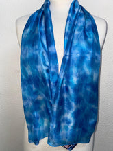 Load image into Gallery viewer, Hand Dyed Silk Neck Scarf in Turquoise Blue Azure White by Designer Silk Artist
