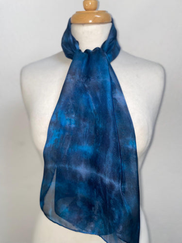 Hand Dyed Silk Neck Scarf in Black Turquoise