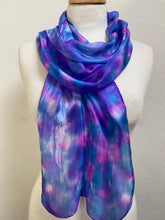 Load image into Gallery viewer, Hand Dyed Silk Neck Scarf in Blue Purple Navy White by Designer Silk Artist
