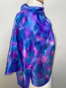 Hand Dyed Silk Neck Scarf in Blue Purple Navy White by Designer Silk Artist