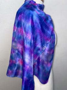 Hand Dyed Silk Neck Scarf in Blue Pink Light Blue by Designer Silk Artist