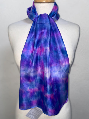 Hand Dyed Silk Neck Scarf in Blue Pink Light Blue by Designer Silk Artist