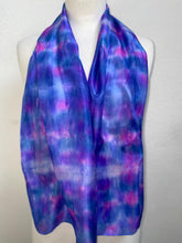 Load image into Gallery viewer, Hand Dyed Silk Neck Scarf in Blue Pink Light Blue by Designer Silk Artist
