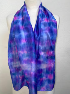 Hand Dyed Silk Neck Scarf in Blue Pink Light Blue by Designer Silk Artist
