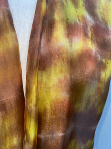 Hand Dyed Long Silk Scarf in Tan Brown Golden Yellow