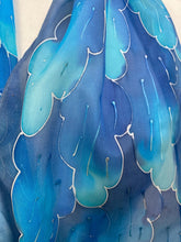Load image into Gallery viewer, Leaves Design Hand Painted Silk Neck Scarf in Blues
